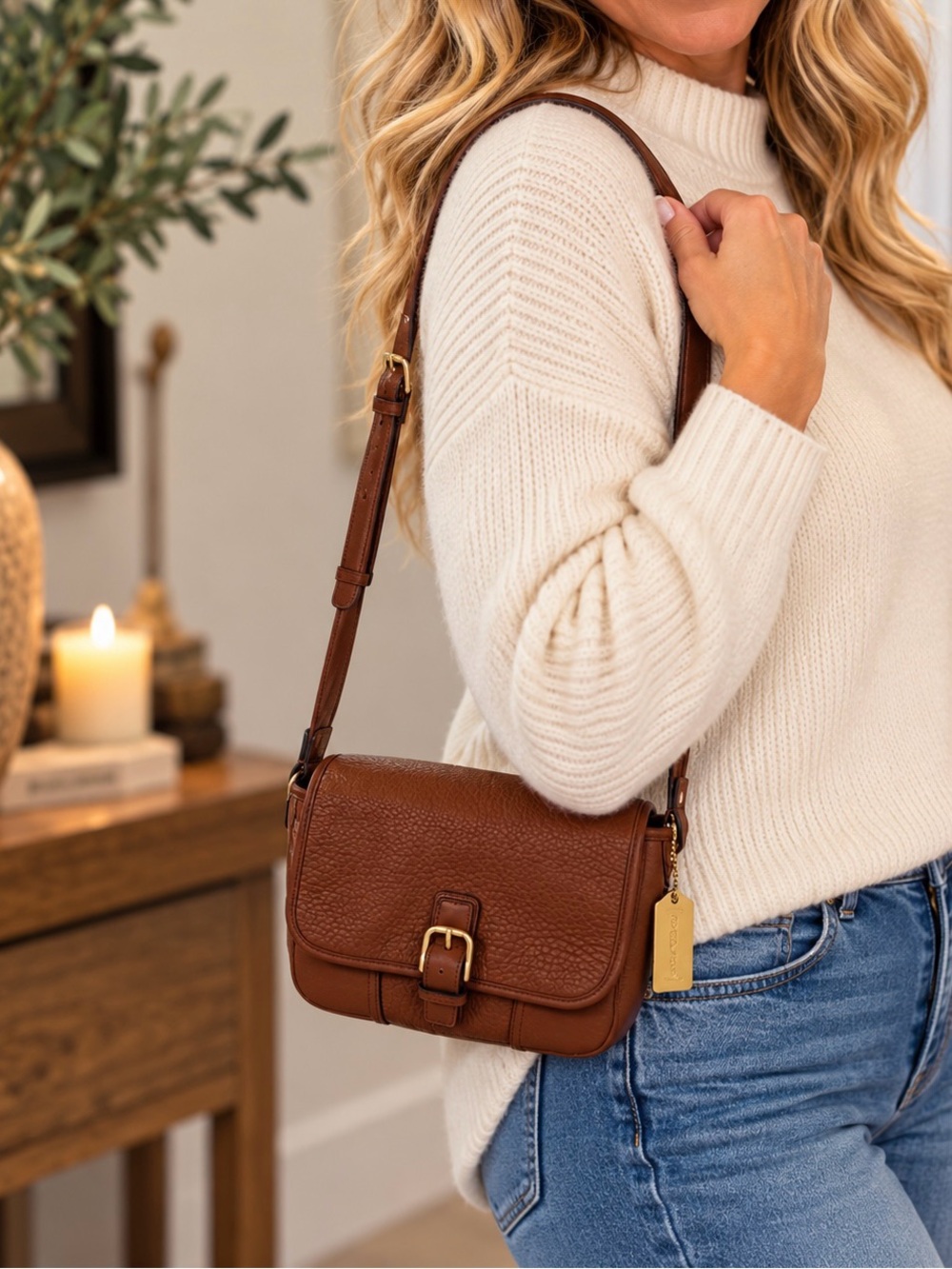 Coach Hadley Field Bag F31664 Crossbody English Tan Pebbled Leather